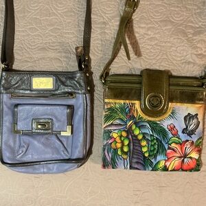 SHARIF 2 Pack Hand Painted Tropical Vintage Cross Body Bag + Lilac Crossbody